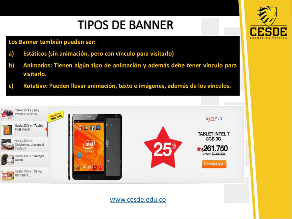 TIPOS DE BANNER   Los Banner también pueden ser: