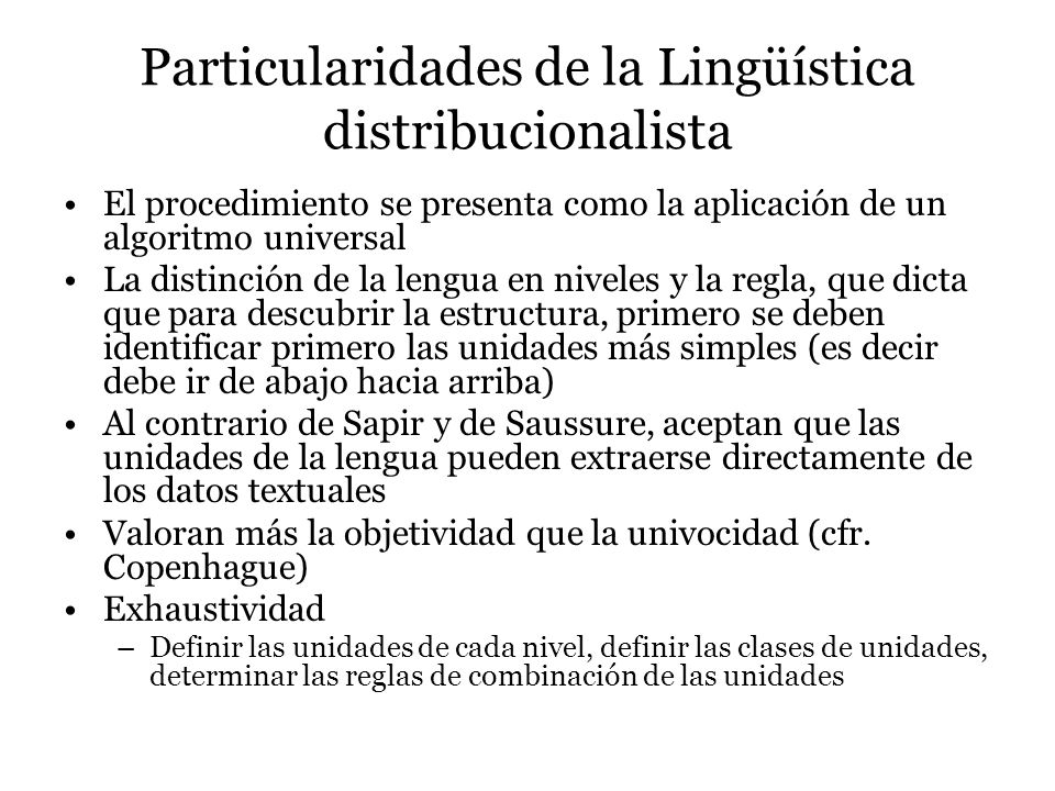 Particularidades de la Lingüística distribucionalista