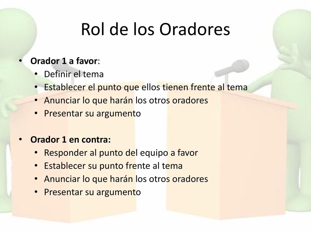 Rol de los Oradores Orador 1 a favor: Definir el tema