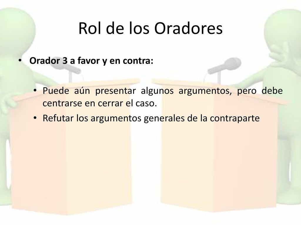 Rol de los Oradores Orador 3 a favor y en contra: