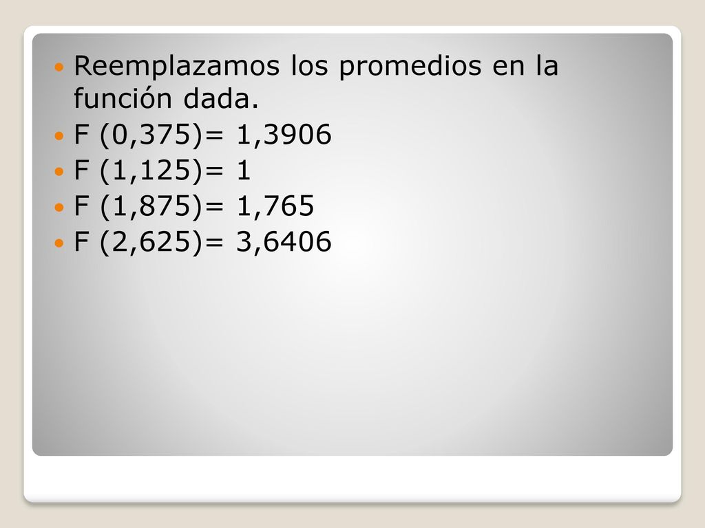 Reemplazamos los promedios en la función dada.