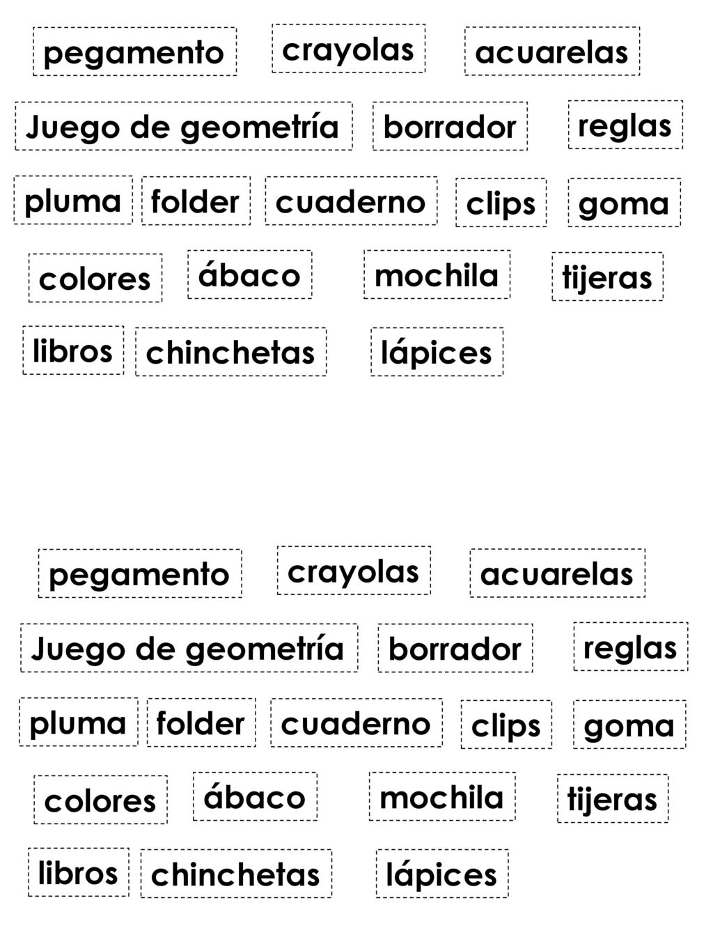 pegamento crayolas. acuarelas. Juego de geometría. borrador. reglas. pluma. folder. cuaderno.