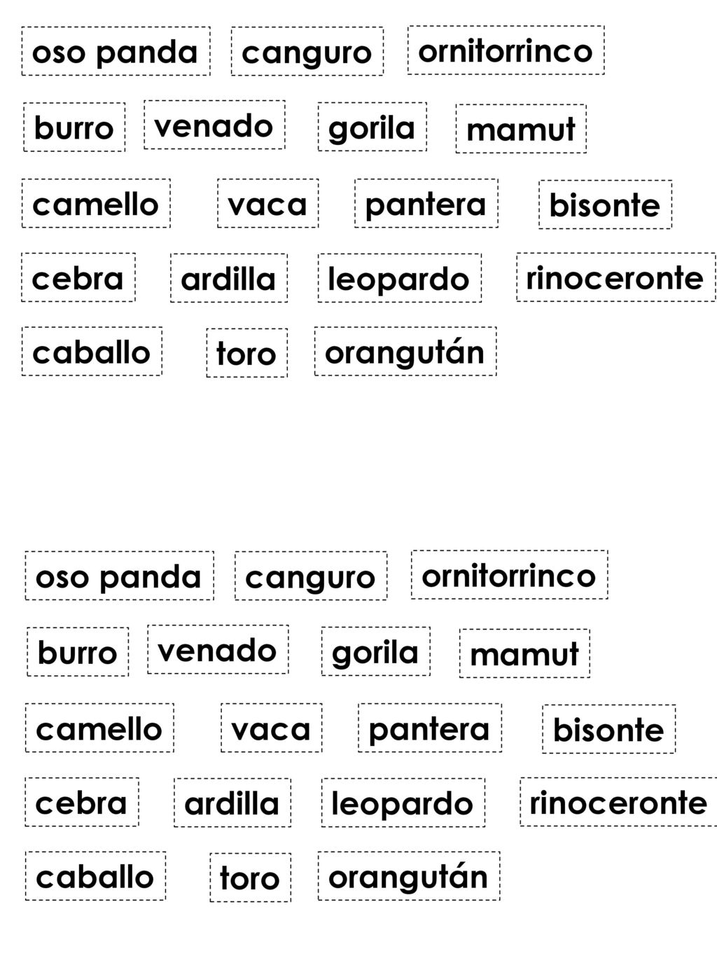 oso panda canguro. ornitorrinco. burro. venado. gorila. mamut. camello. vaca. pantera. bisonte.