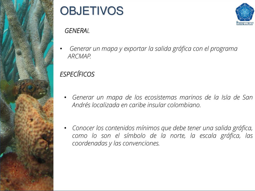 OBJETIVOS GENERAL. Generar un mapa y exportar la salida gráfica con el programa ARCMAP. ESPECÍFICOS.