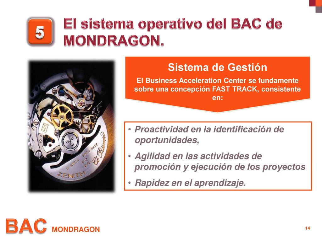 5 El sistema operativo del BAC de MONDRAGON. Sistema de Gestión
