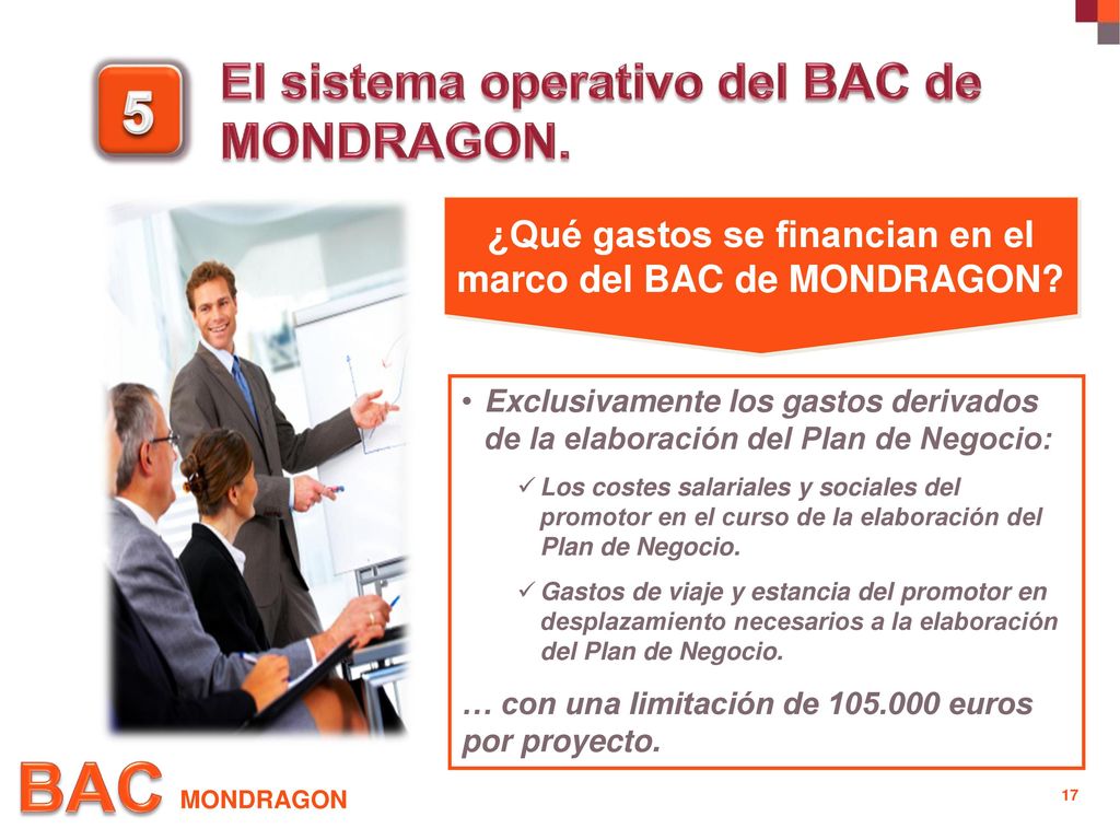 ¿Qué gastos se financian en el marco del BAC de MONDRAGON