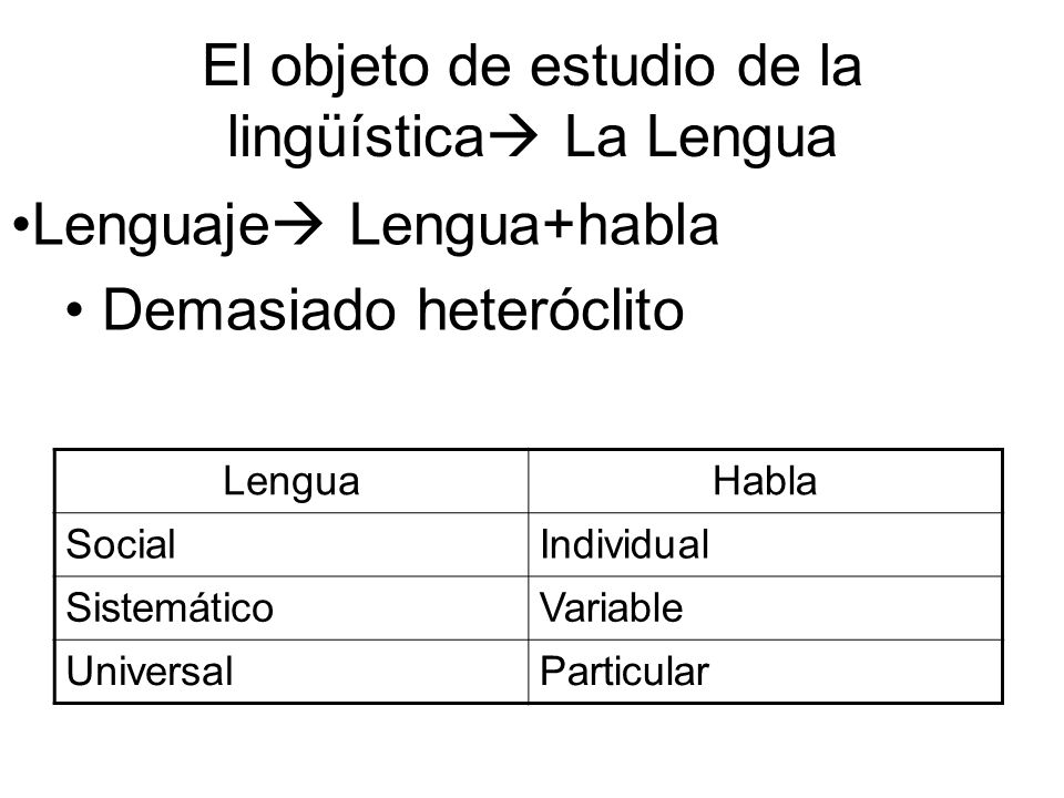 El objeto de estudio de la lingüística La Lengua