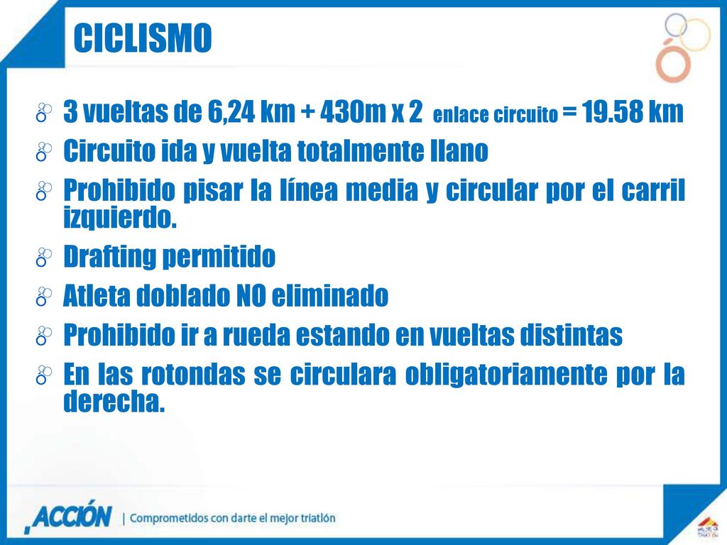 ciclismo 3 vueltas de 6,24 km + 430m x 2 enlace circuito = km