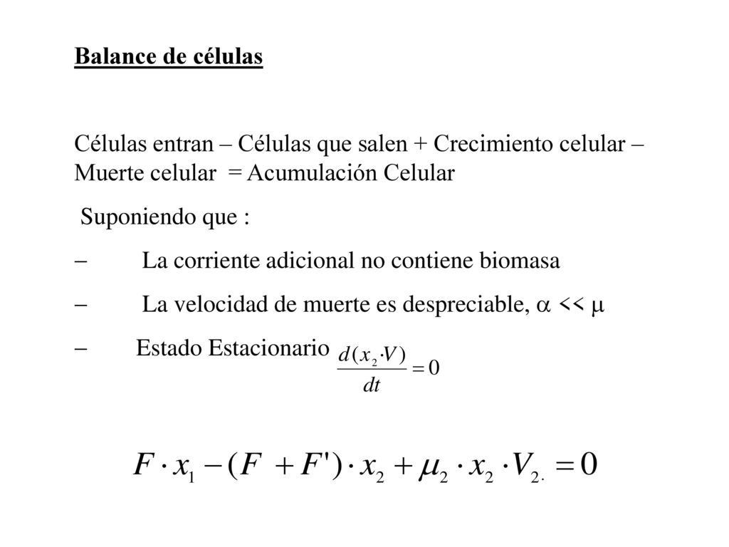 Balance de células Células entran – Células que salen + Crecimiento celular – Muerte celular = Acumulación Celular.