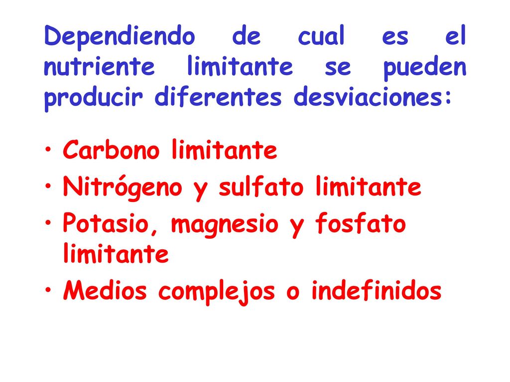 Dependiendo de cual es el nutriente limitante se pueden producir diferentes desviaciones: