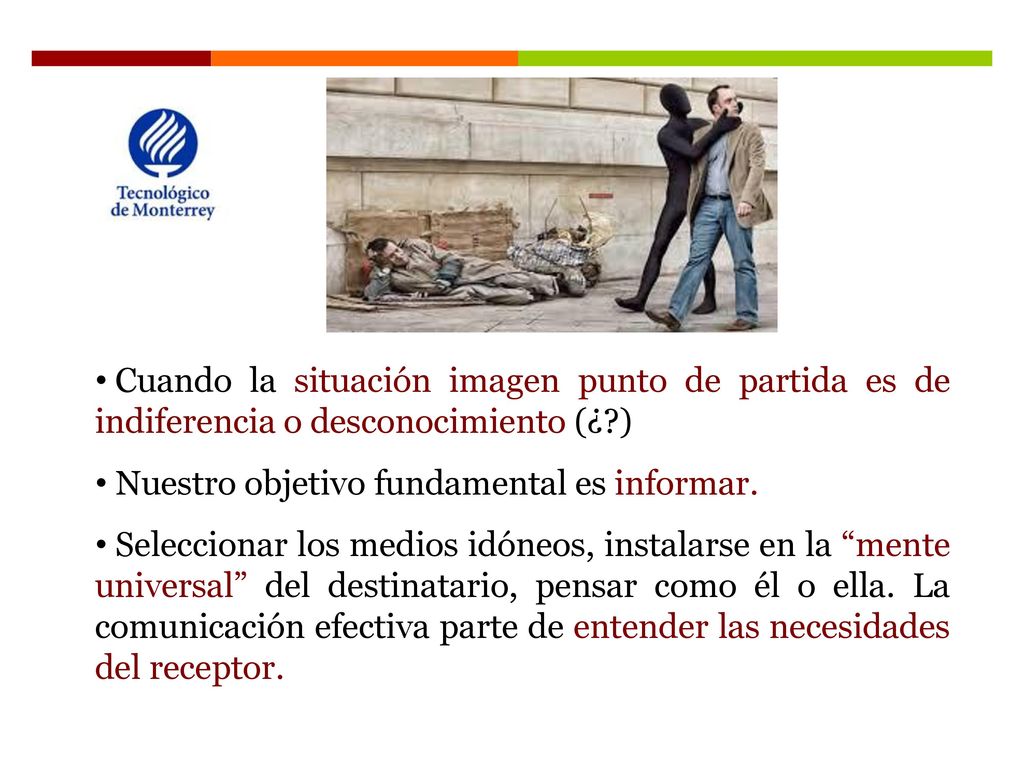 Cuando la situación imagen punto de partida es de indiferencia o desconocimiento (¿ )