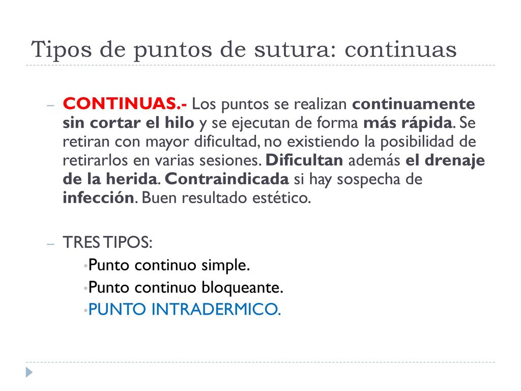 Tipos de puntos de sutura: continuas