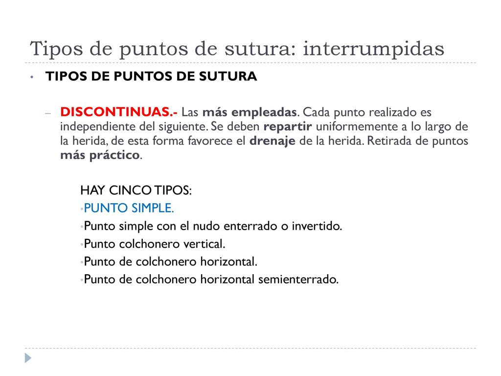 Tipos de puntos de sutura: interrumpidas