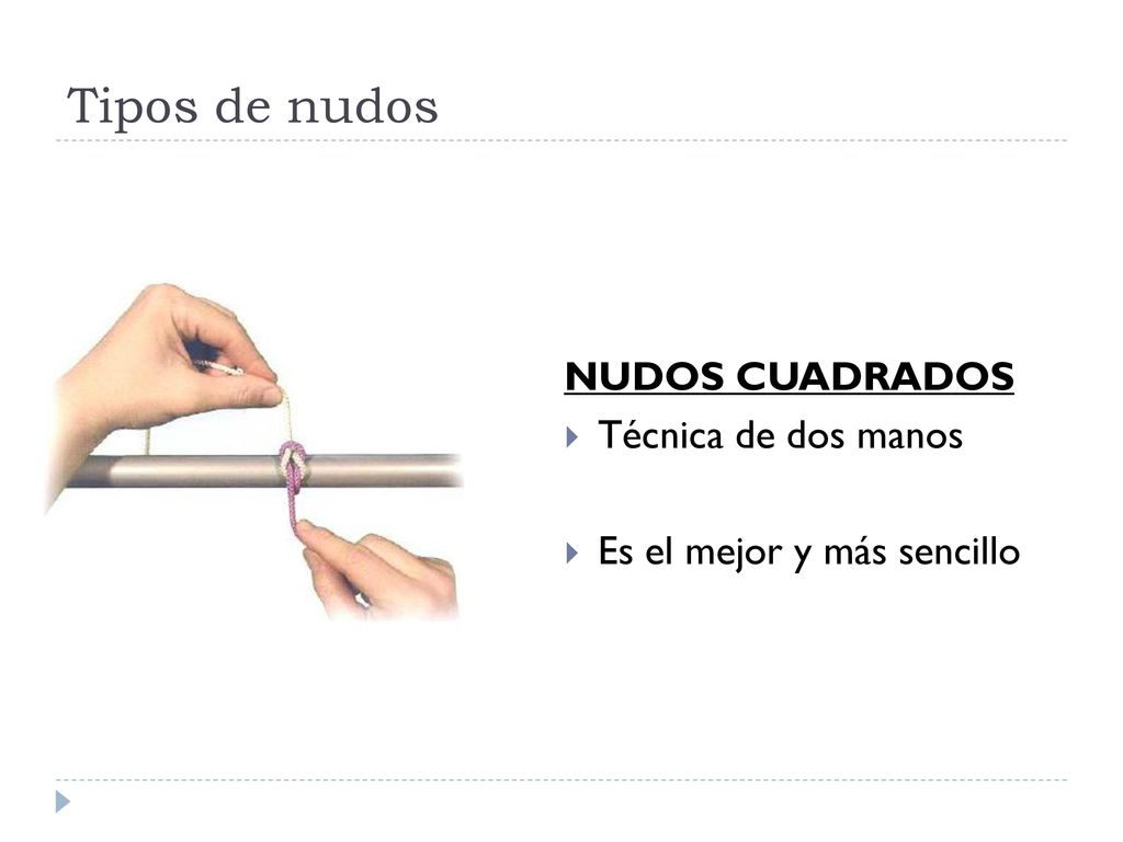 Tipos de nudos NUDOS CUADRADOS Técnica de dos manos