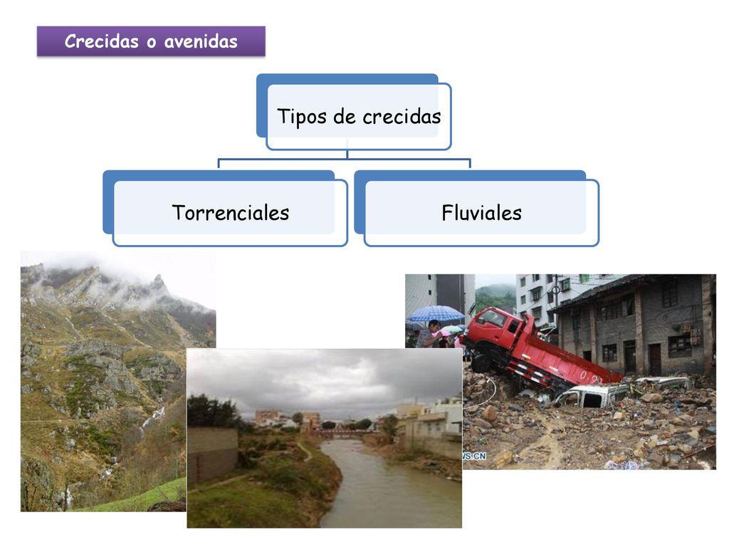 Crecidas o avenidas Tipos de crecidas Torrenciales Fluviales