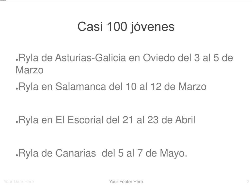 Casi 100 jóvenes Ryla de Asturias-Galicia en Oviedo del 3 al 5 de Marzo. Ryla en Salamanca del 10 al 12 de Marzo.