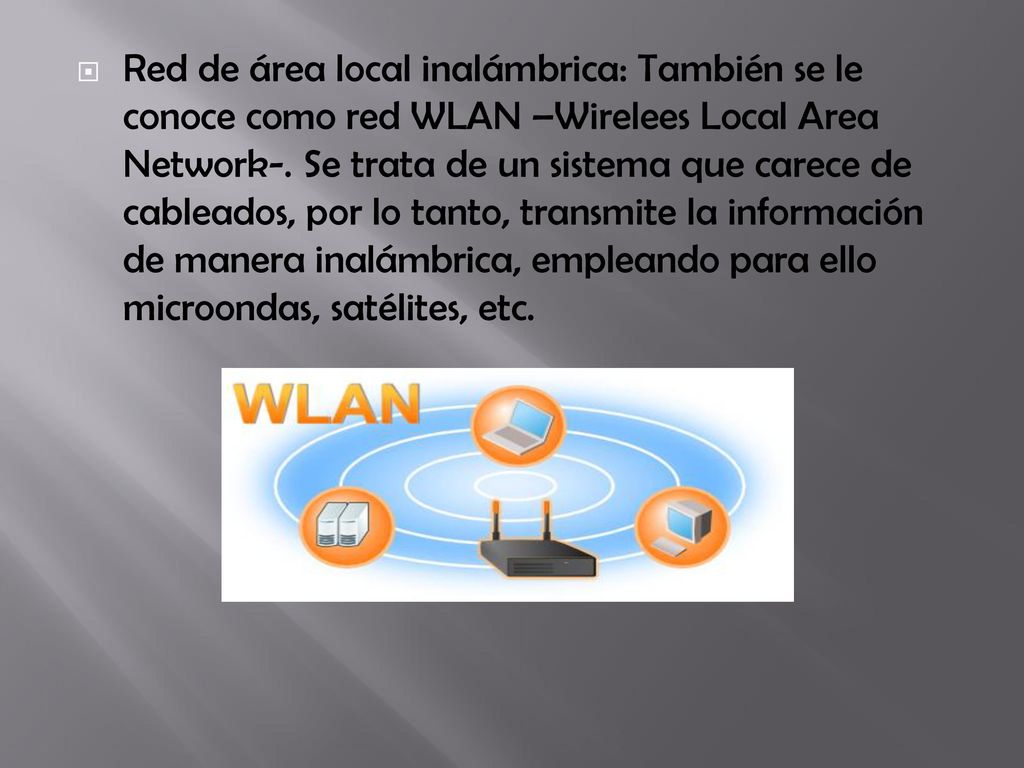 Red de área local inalámbrica: También se le conoce como red WLAN –Wirelees Local Area Network-.