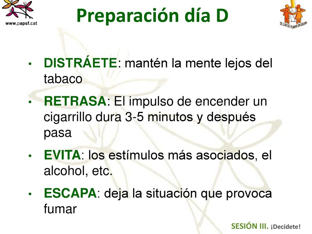 Preparación día D DISTRÁETE: mantén la mente lejos del tabaco
