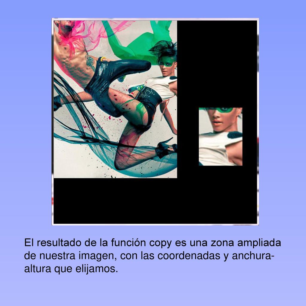 El resultado de la función copy es una zona ampliada de nuestra imagen, con las coordenadas y anchura-altura que elijamos.
