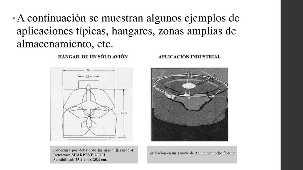 A continuación se muestran algunos ejemplos de aplicaciones típicas, hangares, zonas amplias de almacenamiento, etc.