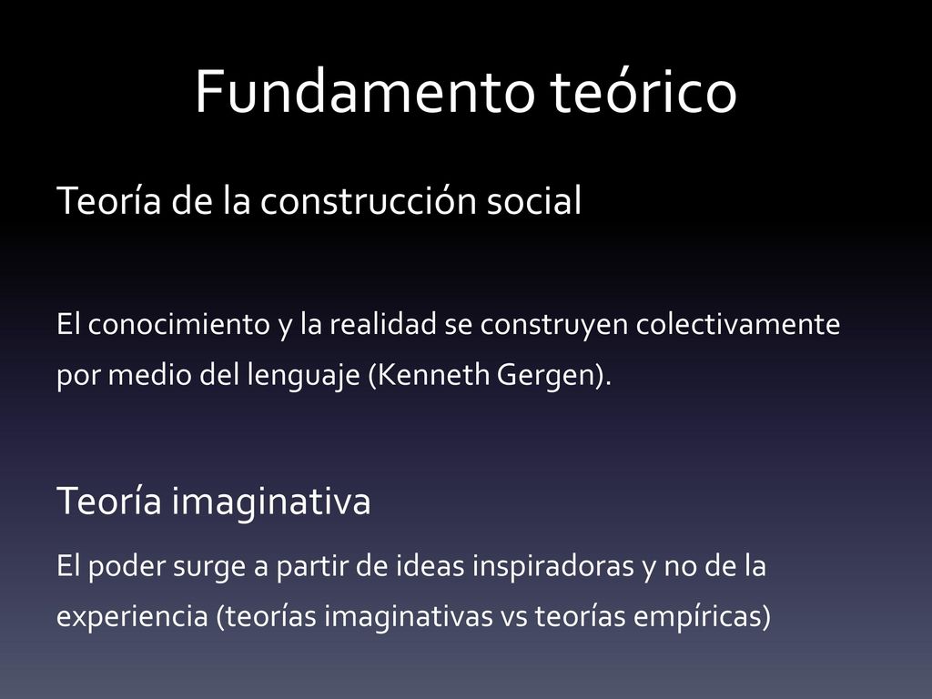 Fundamento teórico Teoría de la construcción social Teoría imaginativa