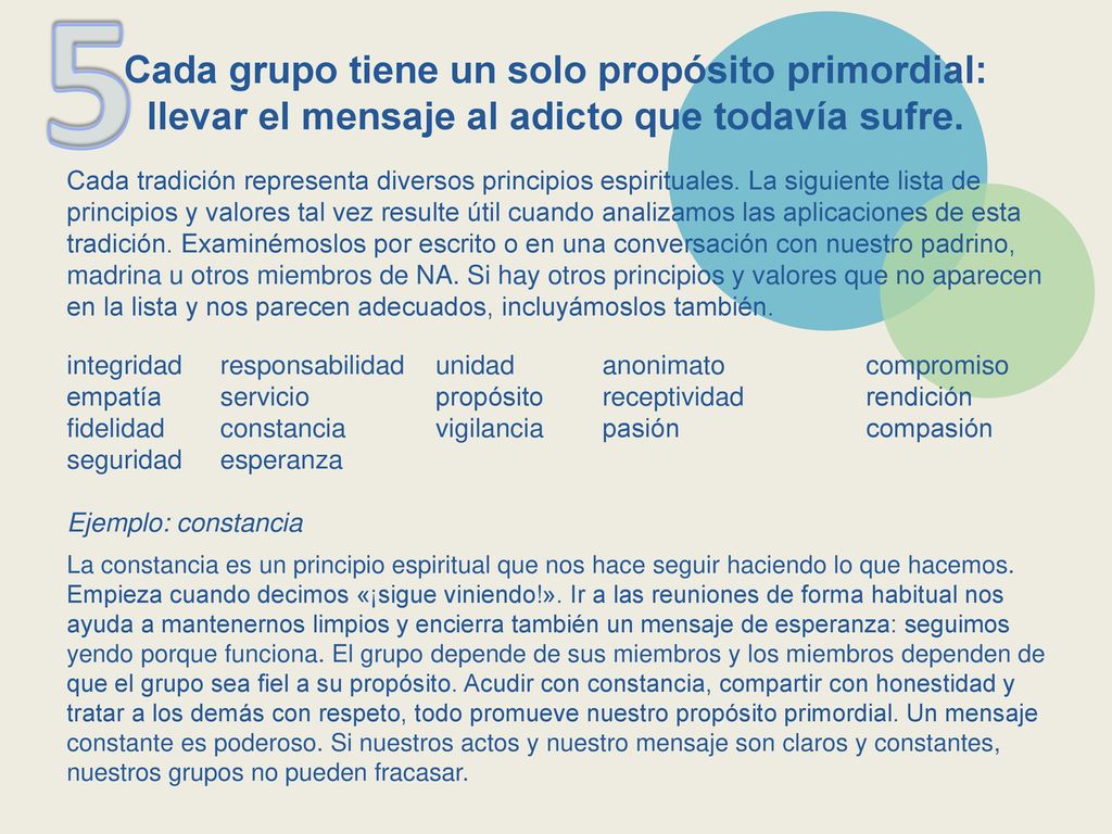 5 Cada grupo tiene un solo propósito primordial: llevar el mensaje al adicto que todavía sufre.