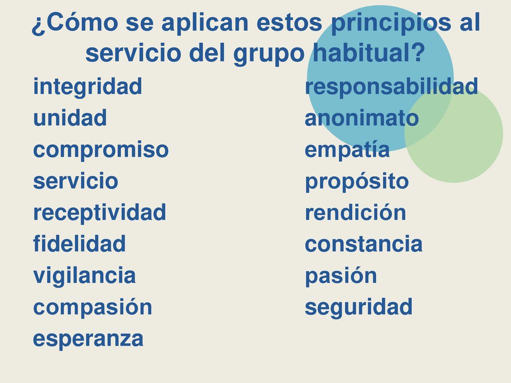 ¿Cómo se aplican estos principios al servicio del grupo habitual
