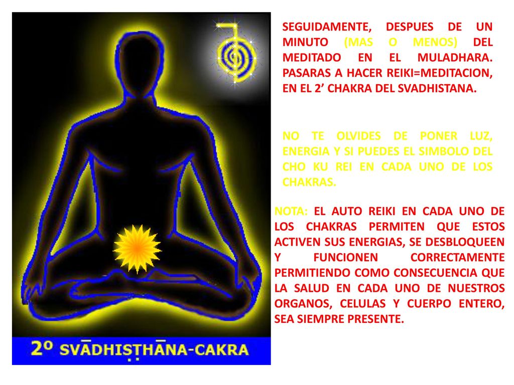 SEGUIDAMENTE, DESPUES DE UN MINUTO (MAS O MENOS) DEL MEDITADO EN EL MULADHARA. PASARAS A HACER REIKI=MEDITACION, EN EL 2’ CHAKRA DEL SVADHISTANA.