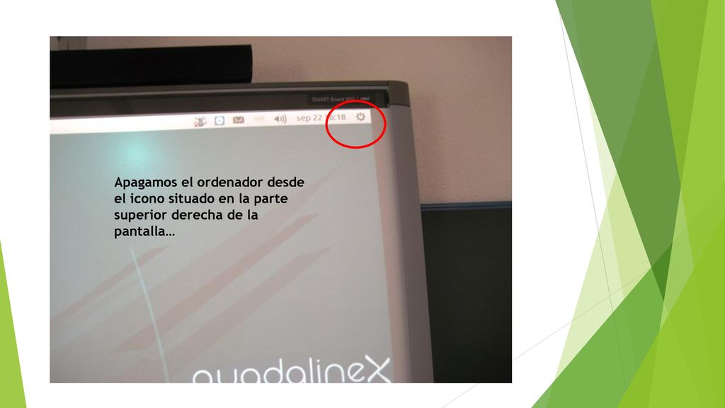 Apagamos el ordenador desde el icono situado en la parte superior derecha de la pantalla…