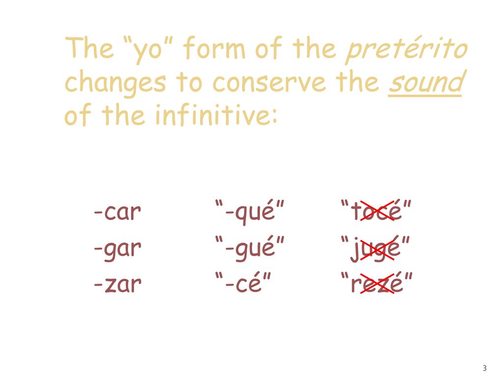 The yo form of the pretérito changes to conserve the sound of the infinitive: