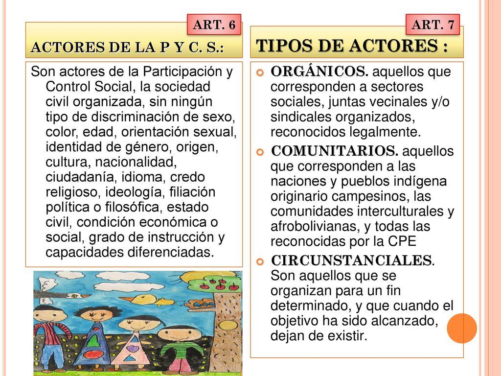 TIPOS DE ACTORES : ACTORES DE LA P Y C. S.: