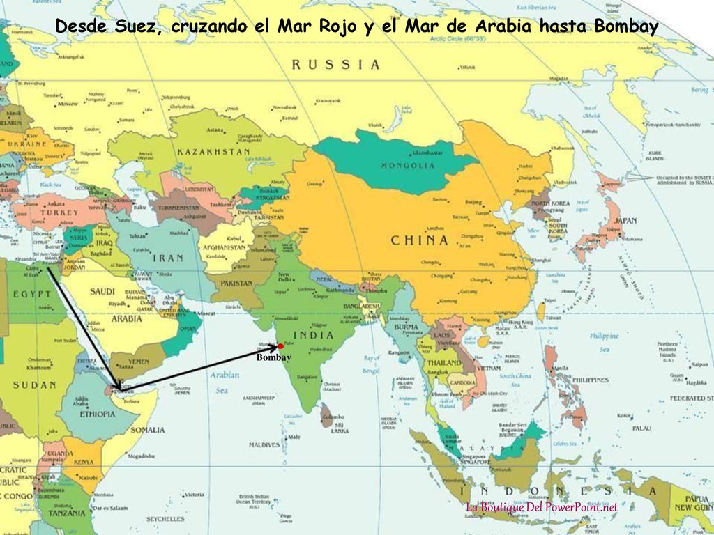 Desde Suez, cruzando el Mar Rojo y el Mar de Arabia hasta Bombay