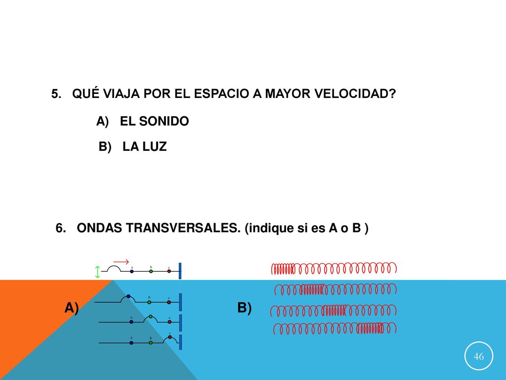 A) B) 5. QUÉ VIAJA POR EL ESPACIO A MAYOR VELOCIDAD A) EL SONIDO