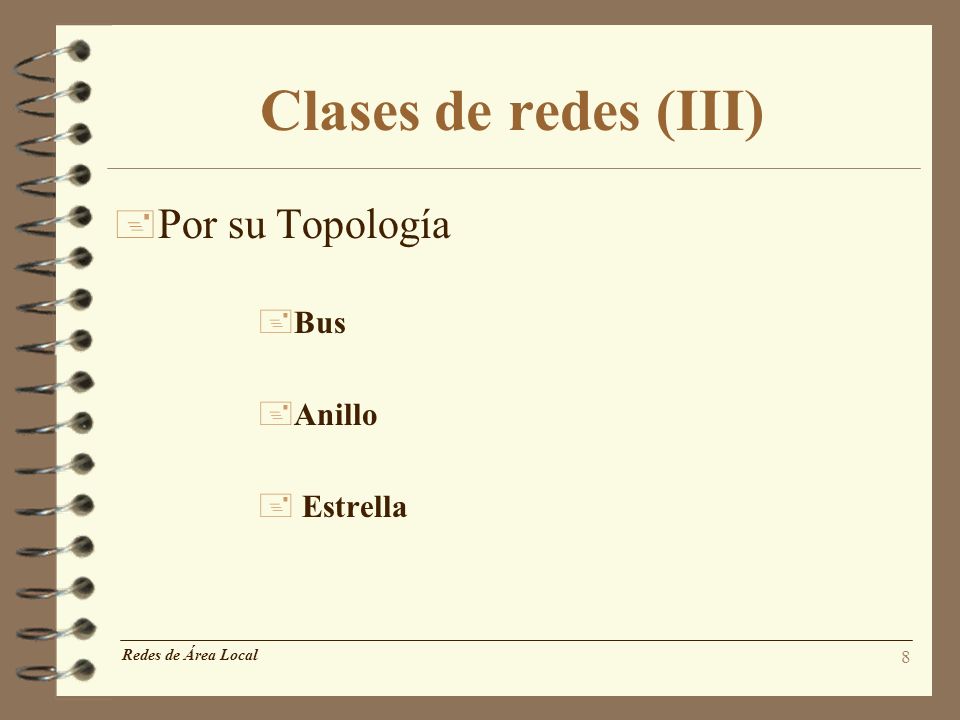 Clases de redes (III) Por su Topología Bus Anillo Estrella