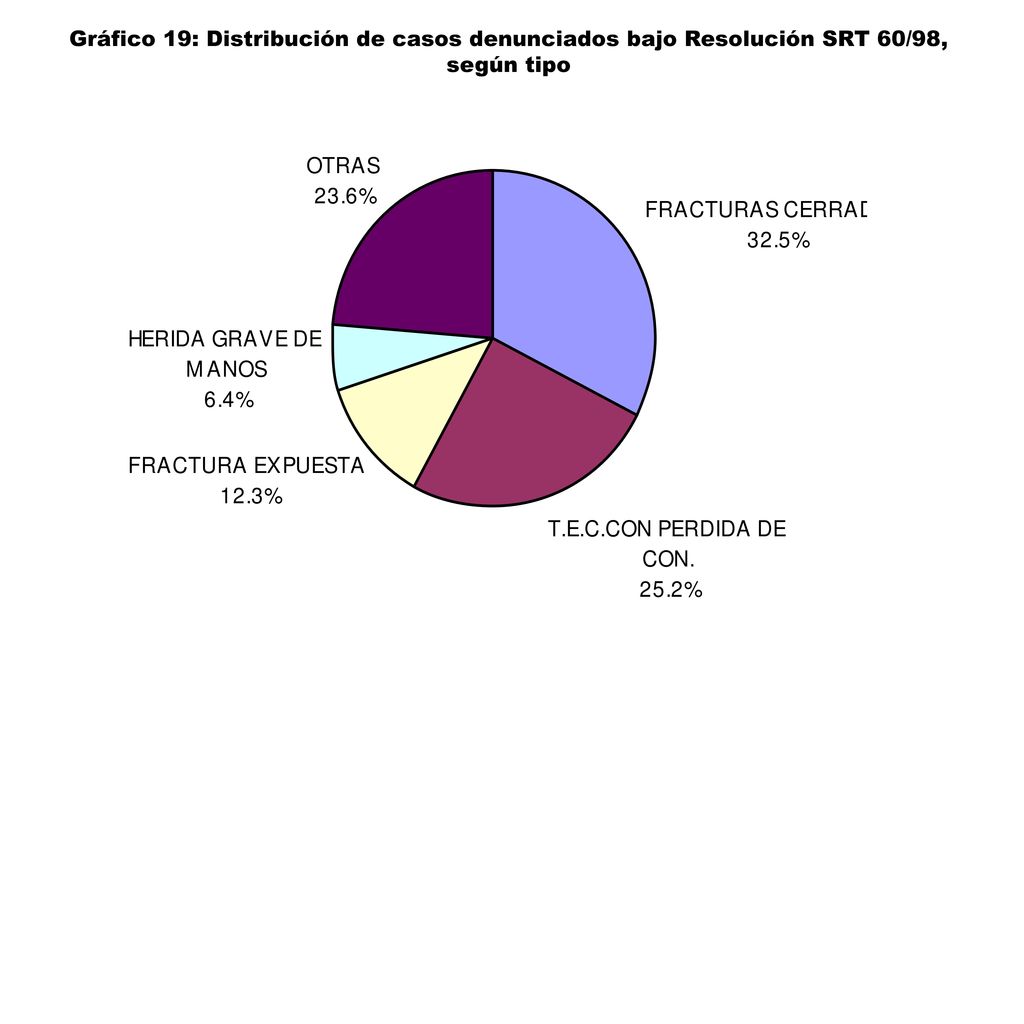 Gráfico 19: Distribución de casos denunciados bajo Resolución SRT 60/98, según tipo