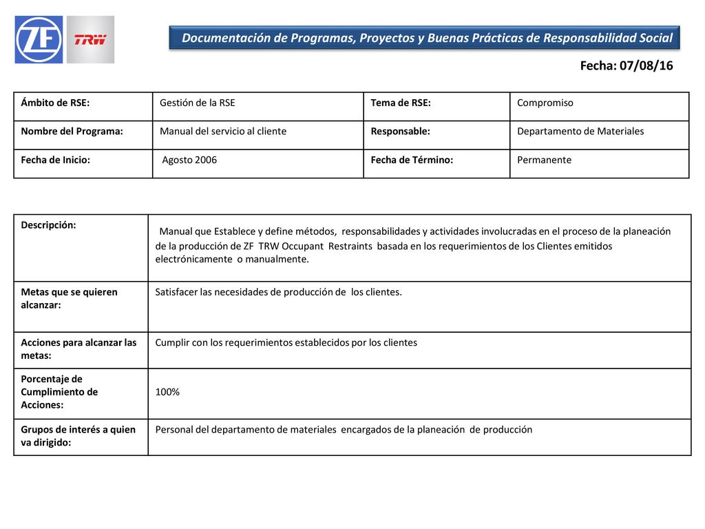 Documentación de Programas, Proyectos y Buenas Prácticas de Responsabilidad Social