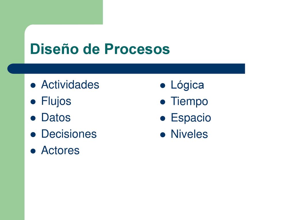 Diseño de Procesos Actividades Flujos Datos Decisiones Actores Lógica