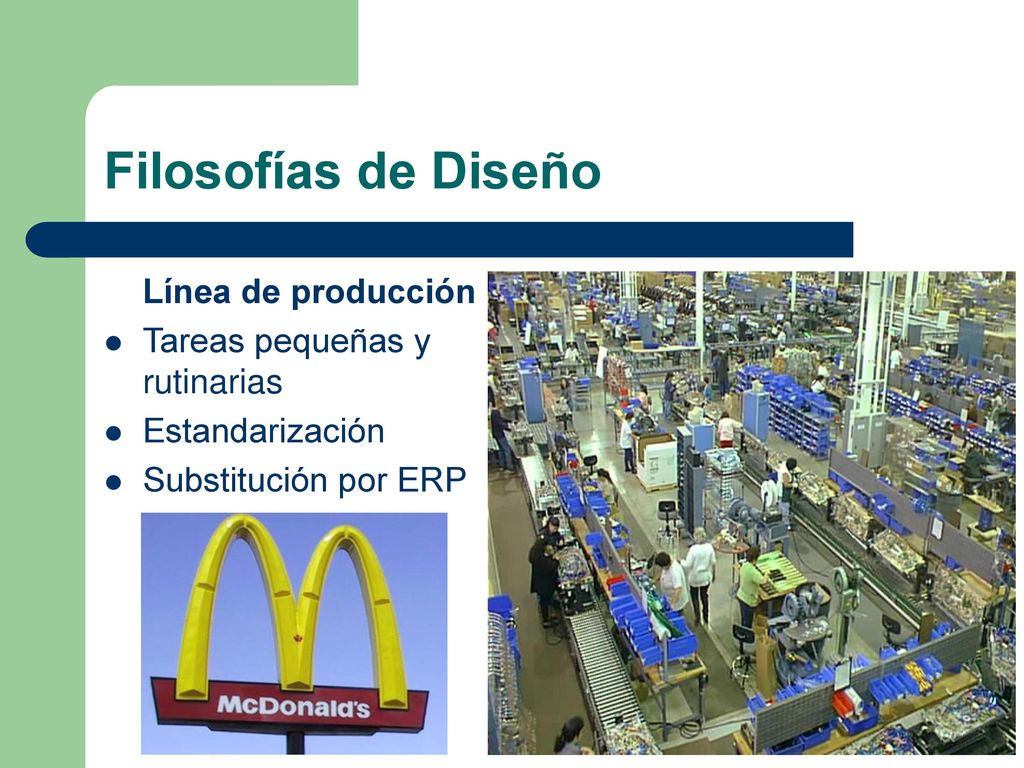 Filosofías de Diseño Línea de producción Tareas pequeñas y rutinarias