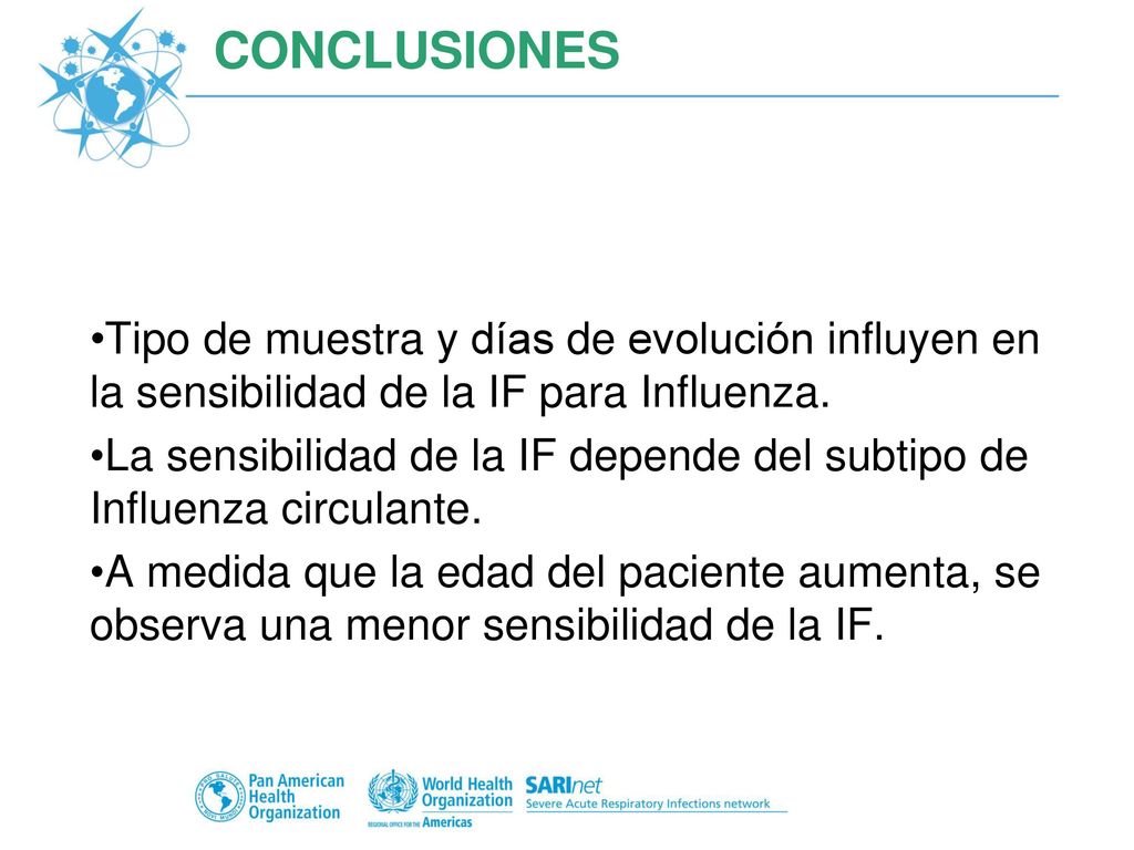 CONCLUSIONES Tipo de muestra y días de evolución influyen en la sensibilidad de la IF para Influenza.