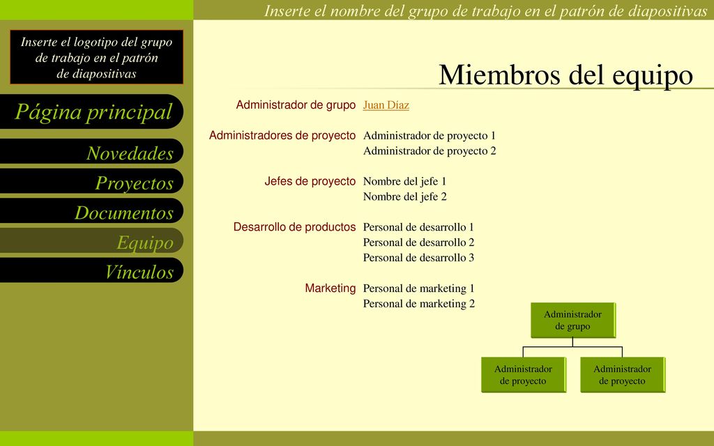 Miembros del equipo Administrador de grupo Administradores de proyecto