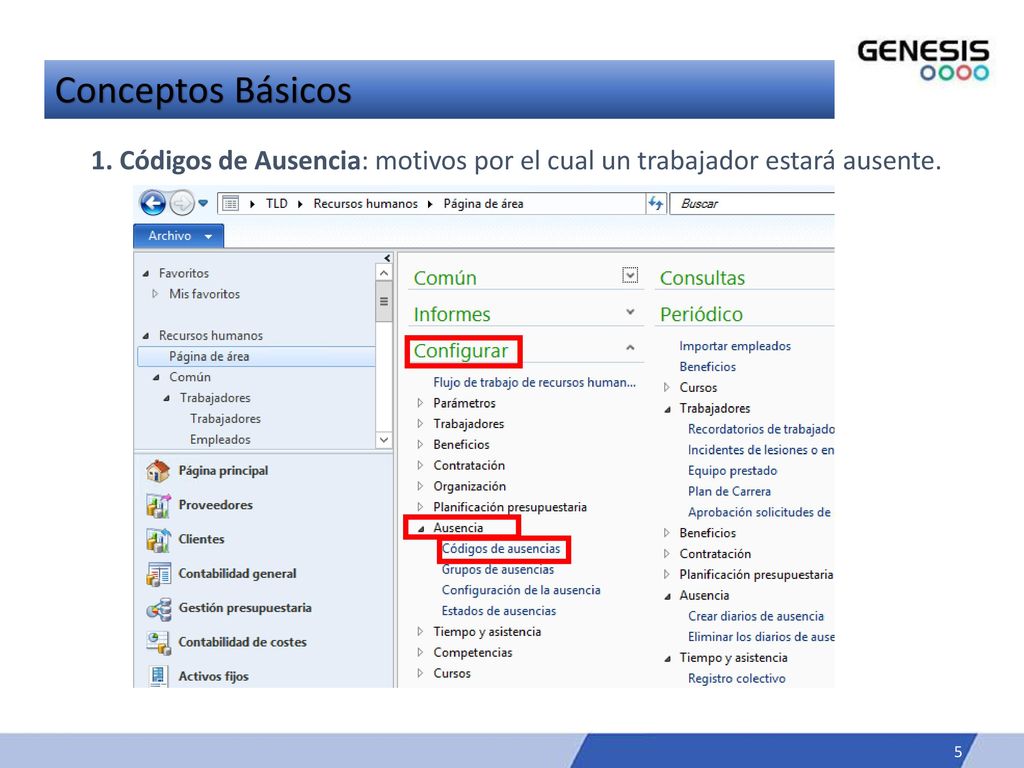 Conceptos Básicos 1. Códigos de Ausencia: motivos por el cual un trabajador estará ausente.