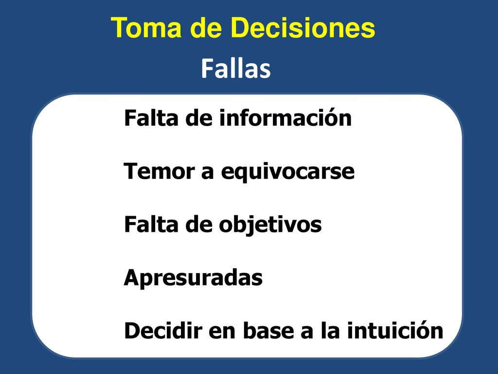 Fallas Toma de Decisiones Falta de información Temor a equivocarse