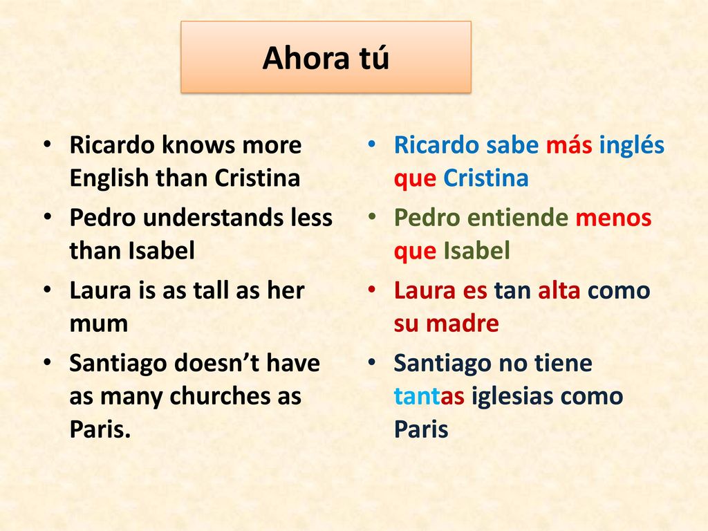Ahora tú Ricardo knows more English than Cristina