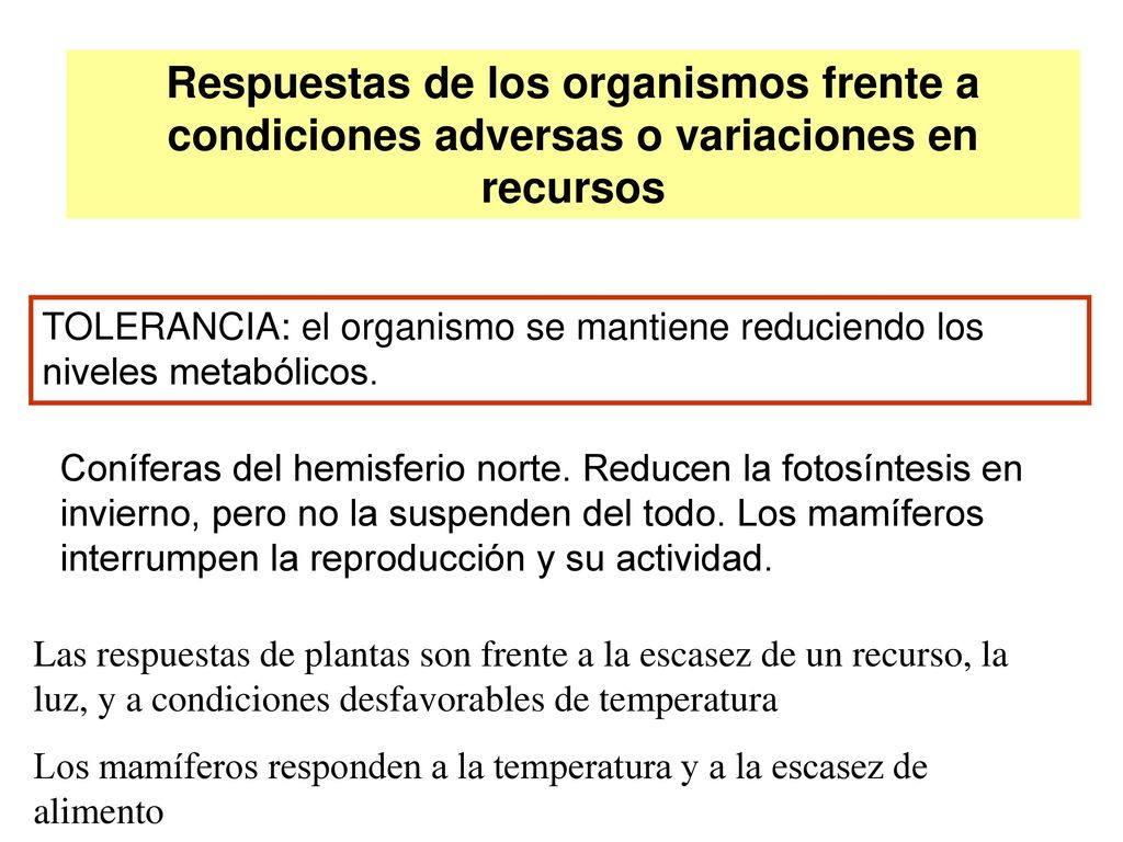 Respuestas de los organismos frente a condiciones adversas o variaciones en recursos