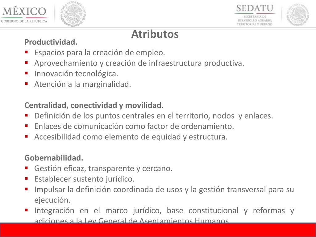Atributos Productividad. Espacios para la creación de empleo.