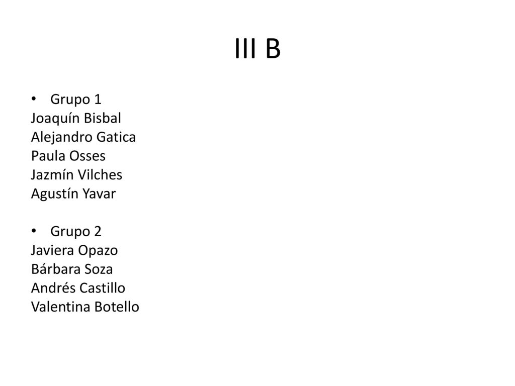 III B Grupo 1 Joaquín Bisbal Alejandro Gatica Paula Osses
