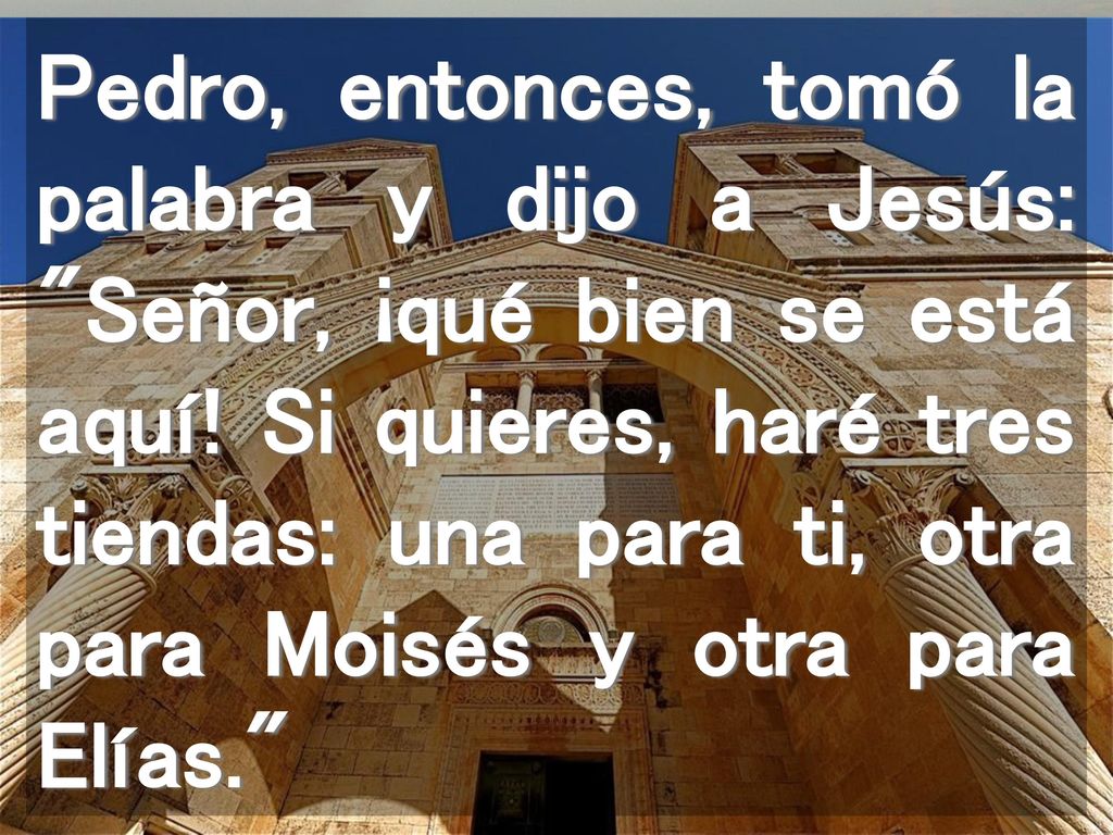 Pedro, entonces, tomó la palabra y dijo a Jesús: Señor, ¡qué bien se está aquí.