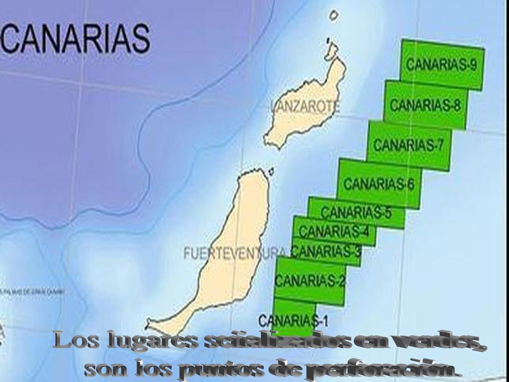 Los lugares señalizados en verdes, son los puntos de perforación.