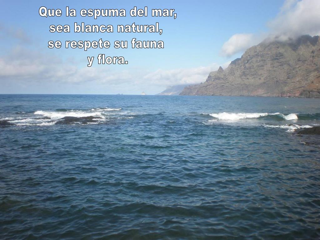 Que la espuma del mar, sea blanca natural, se respete su fauna y flora.