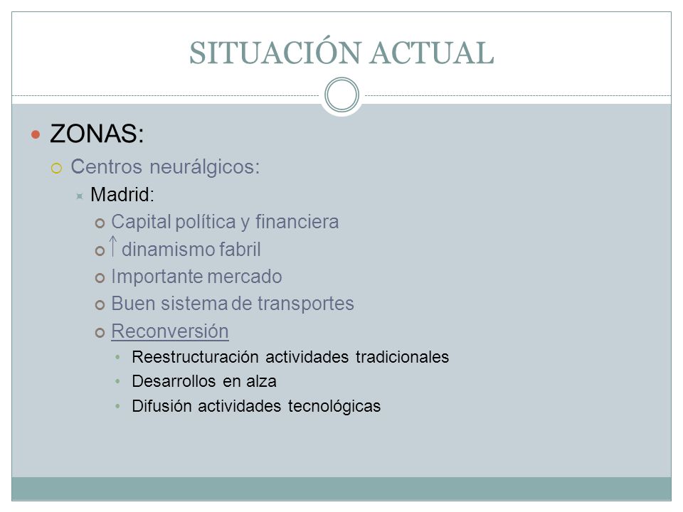 SITUACIÓN ACTUAL ZONAS: Centros neurálgicos: Madrid: